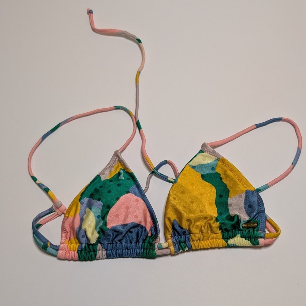 Volcom Womens Small Abstract Print Triangle Bikini Top Multicolor Swimwear